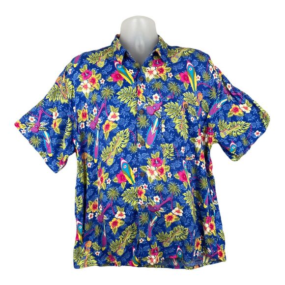 Hawaiian Shirt Mens XL Aloha Surfboard Floral Ukulele Island Vacation Cruise - Picture 2 of 8